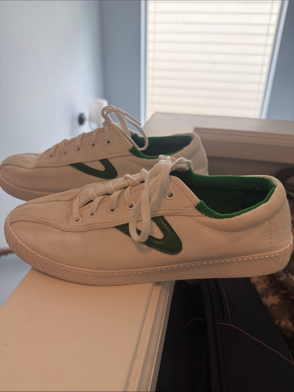 Tretorn White Canvas Sneakers with Green Trim